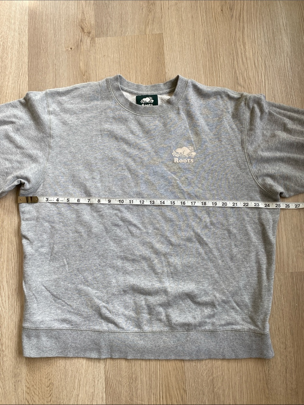Roots Grey Fleece Crewneck Sweatshirt XL Organic Cotton Beaver Logo Pullover - Picture 11 of 12